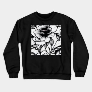 Vintage Floral Cottagecore  Romantic Flower Peony Design Black and White Crewneck Sweatshirt